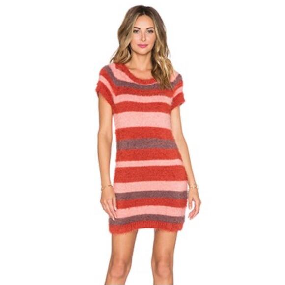 Knitz For Love & Lemons Revolve Fleetwood Sweater Dress in Burgundy Stripe SZ M - Picture 1 of 10